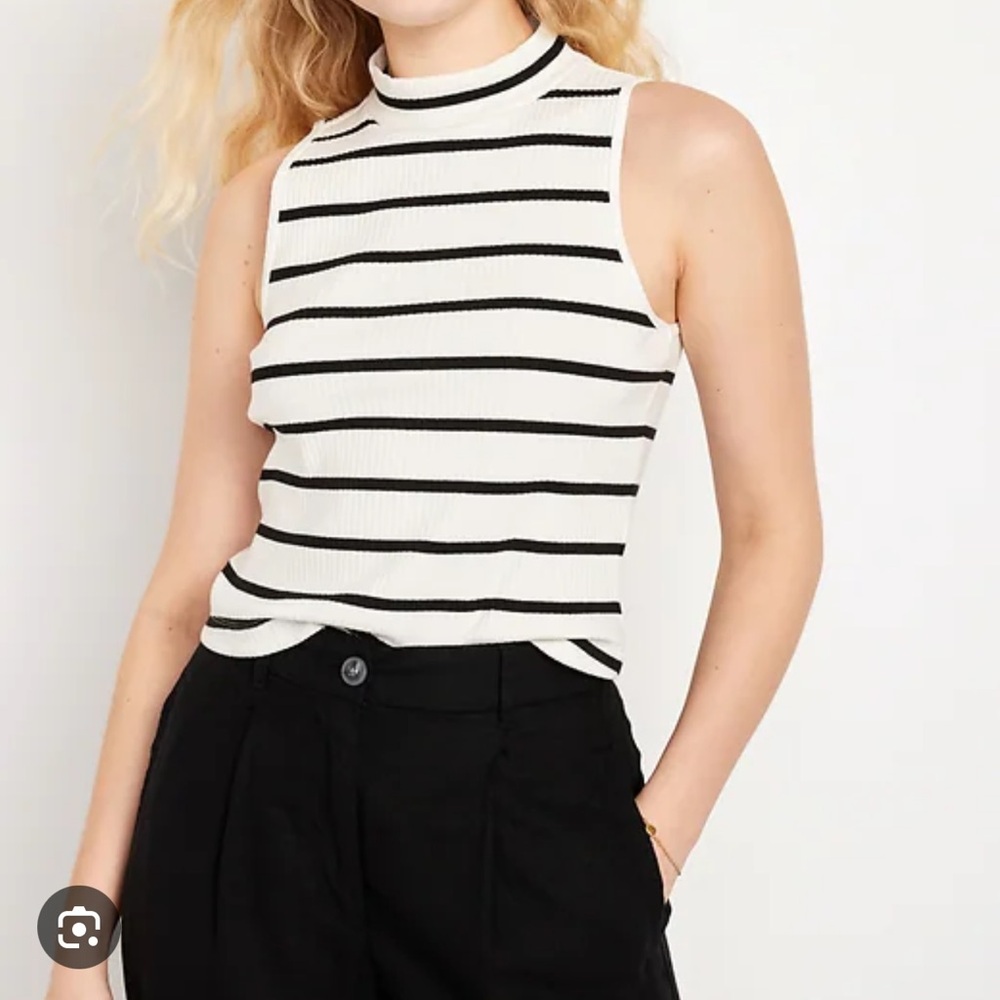 Striped Sleeveless Top - Black and White